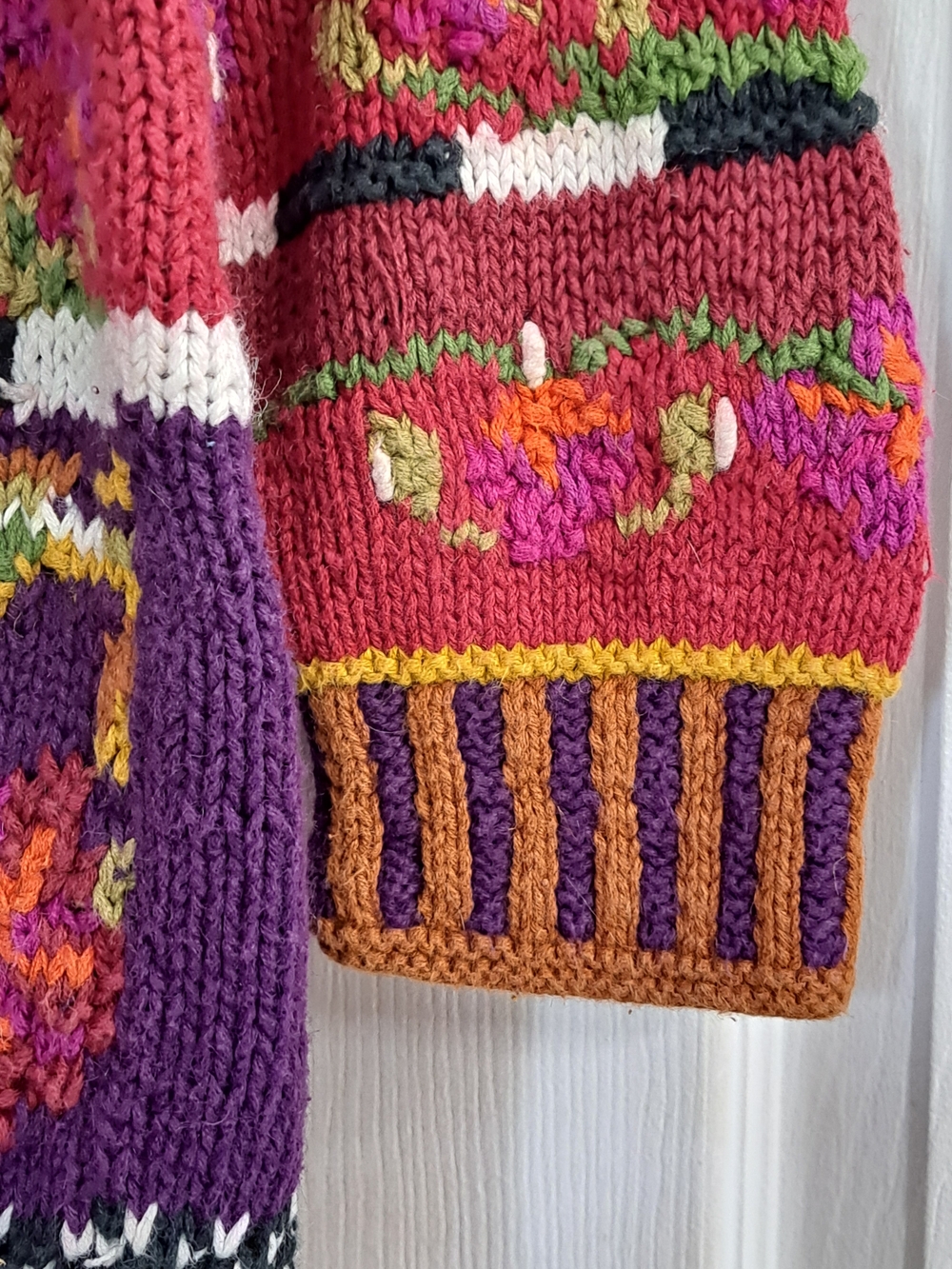 Vintage Oversized Handknitted Floral Pattern Cotton Ramie Crewneck Sweater - Picture 4 of 8